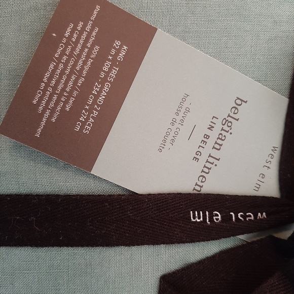 West Elm KING Belgian Flax Linen Duvet Cover & 2 KING shams Peacock - Picture 4 of 12